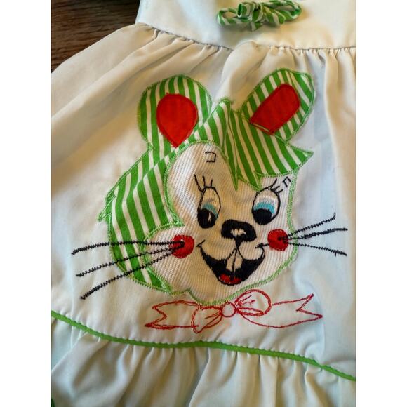 Vintage 50s Bunny Mouse Cartoon Dress striped Puff Sleeve Peter Pan Collar 12M - Picture 6 of 7